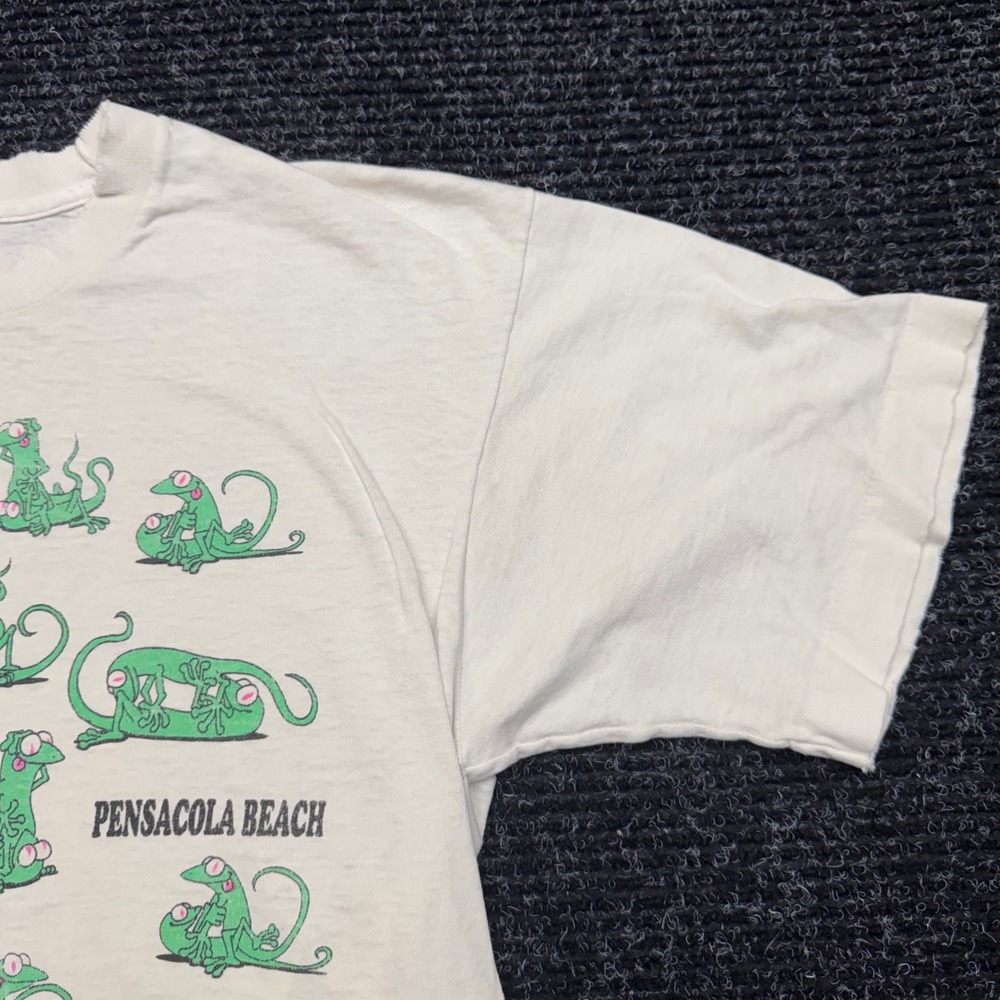 Vintage 90s Pensacola Beach Lizard T-Shirt Nixon Did This Single Stitch White L - Picture 12 of 16